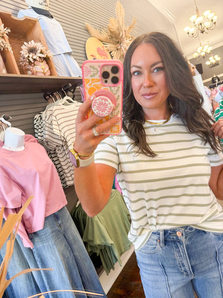 Gabi Oversized Striped Top-Green