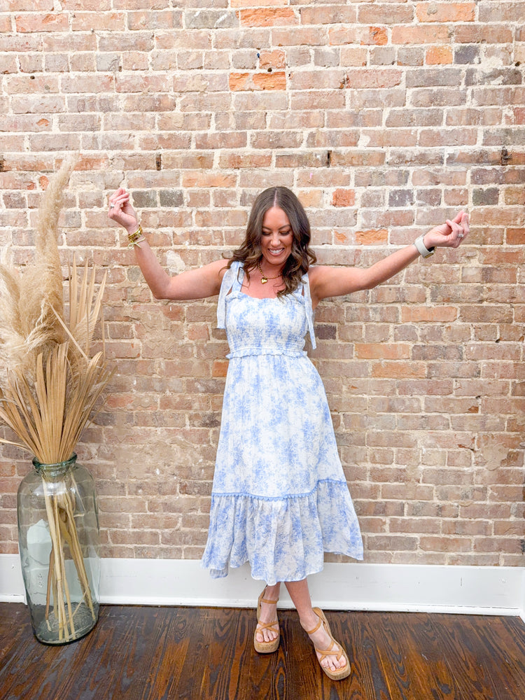 Addy Floral Ruffle Trim Dress-Blue
