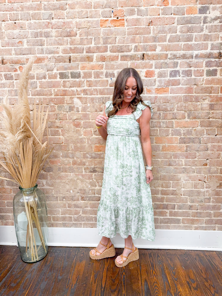 Cheyanne Floral Ruffle Sleeve Dress-Green