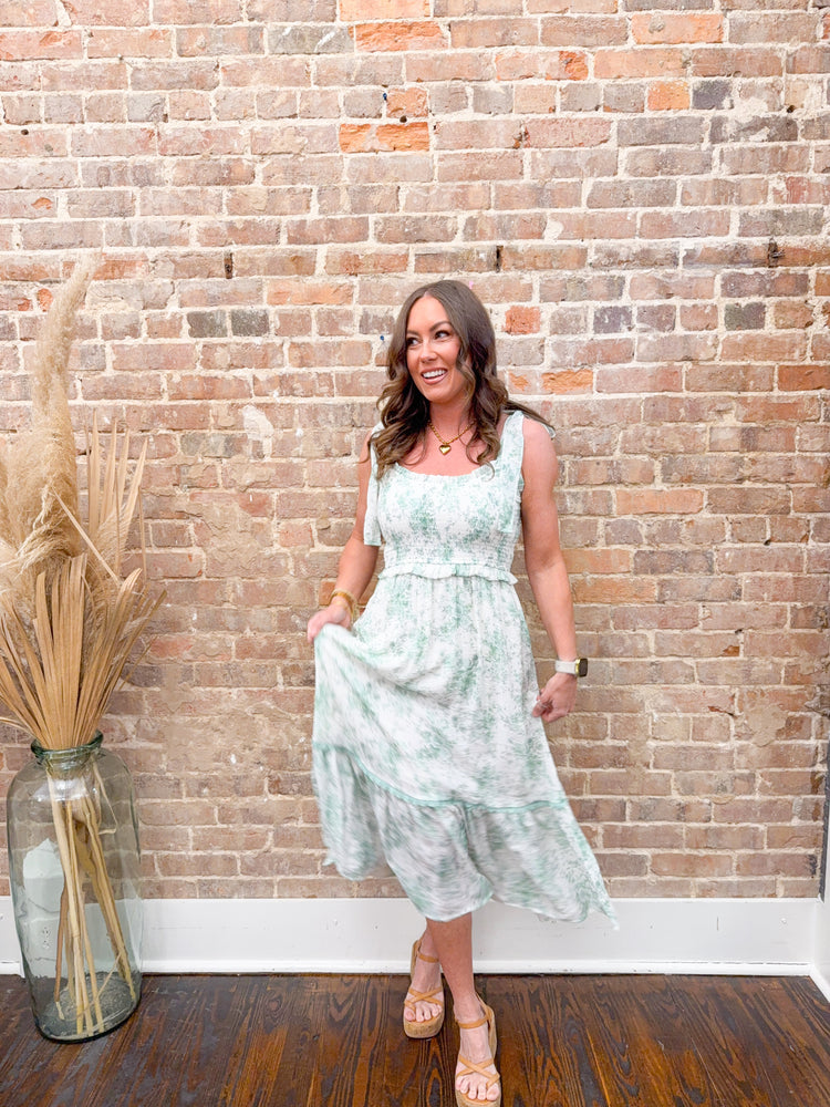 Addy Floral Ruffle Trim Dress-Mint