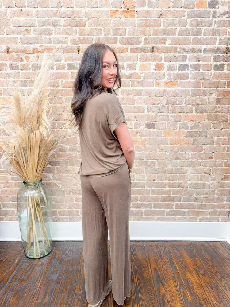 Riley Washed Ribbed Set-Brown