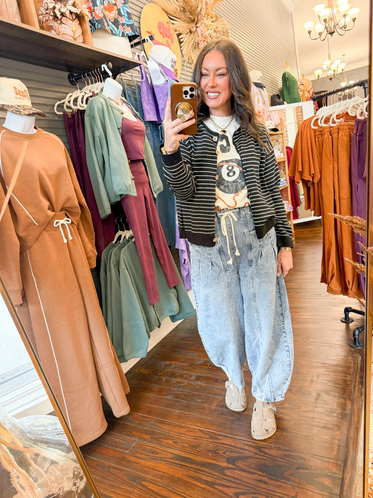 Avalee Striped Cardigan-Black