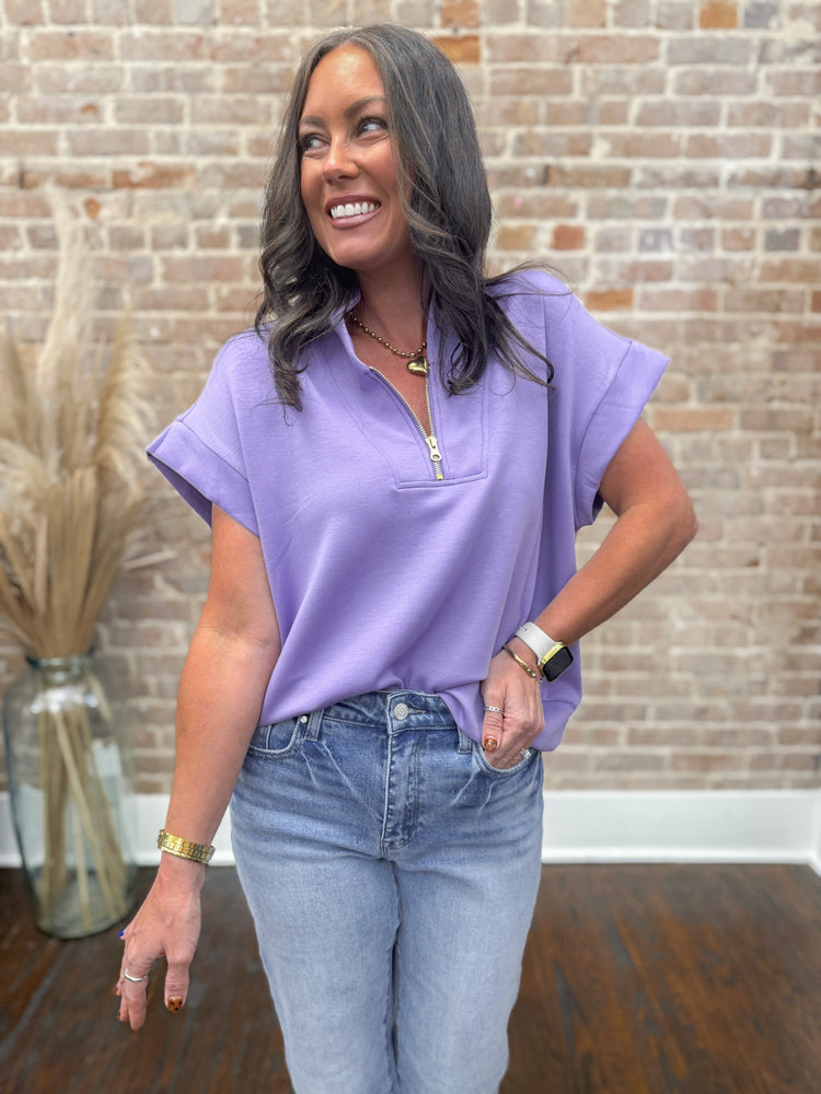 Jennifer Scuba Half Zip Top-Lavender