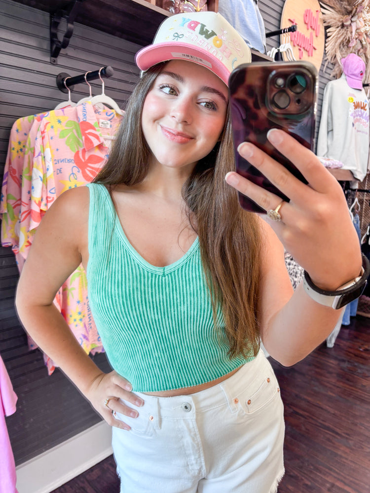 Sophia Washed Seamless Tank-Green