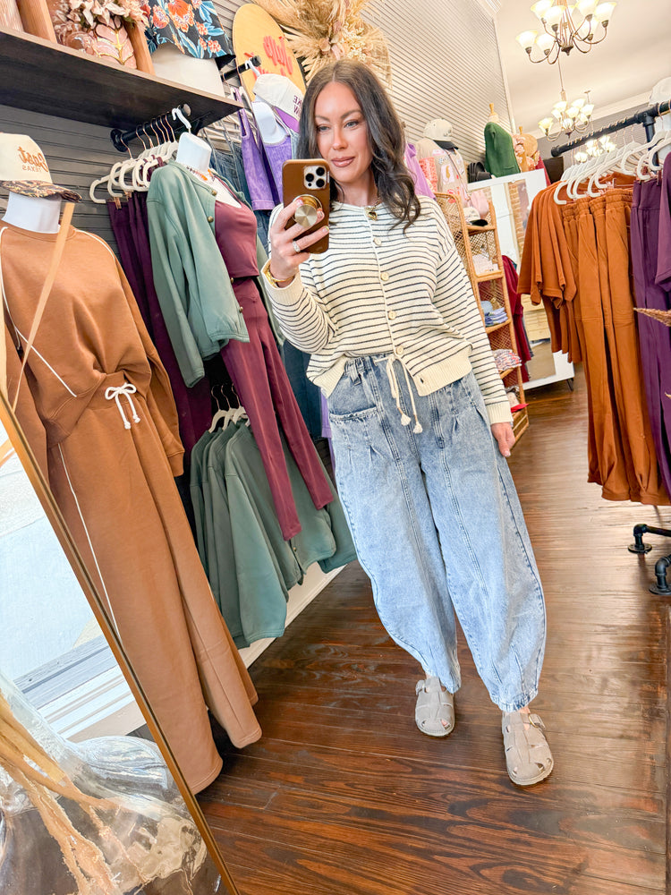 Avalee Striped Cardigan-Cream