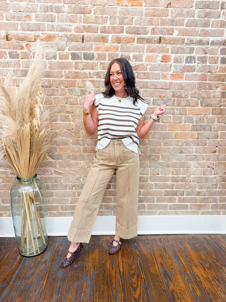Stevie Oversized Striped Sweater Vest-Brown