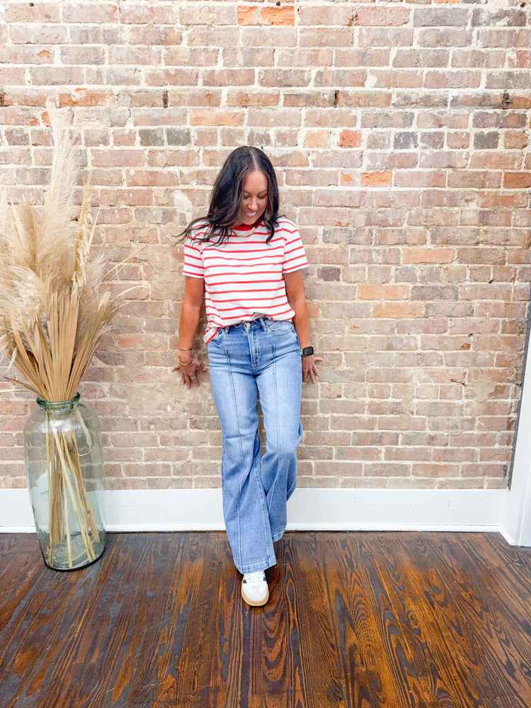 Gabi Oversized Striped Top-Red