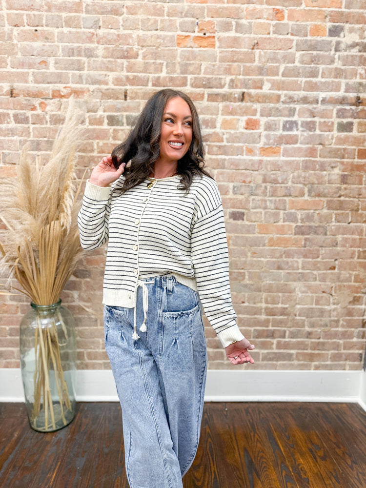 Avalee Striped Cardigan-Cream
