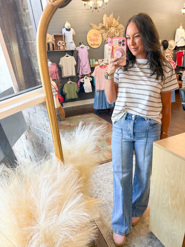 Gabi Oversized Striped Top-Mocha