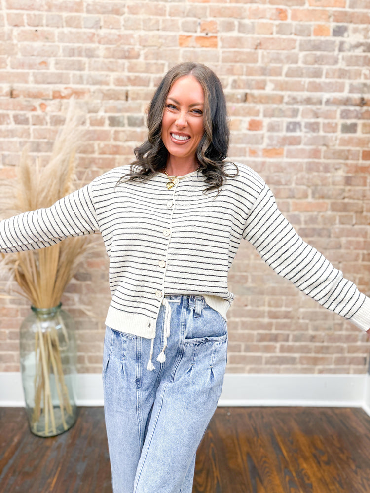 Avalee Striped Cardigan-Cream