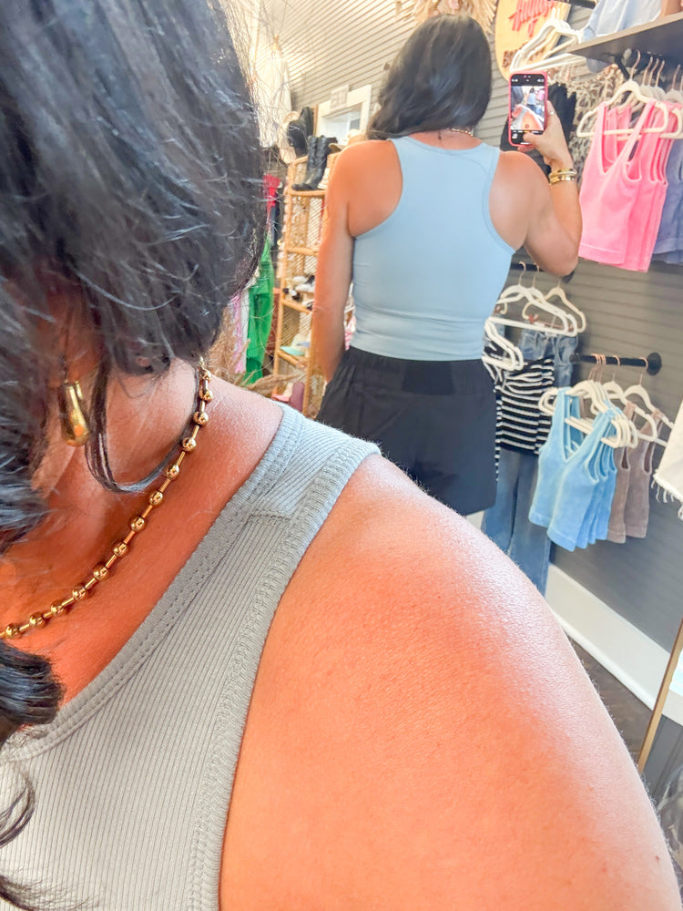 Hannah Ribbed Tank-Blue Grey