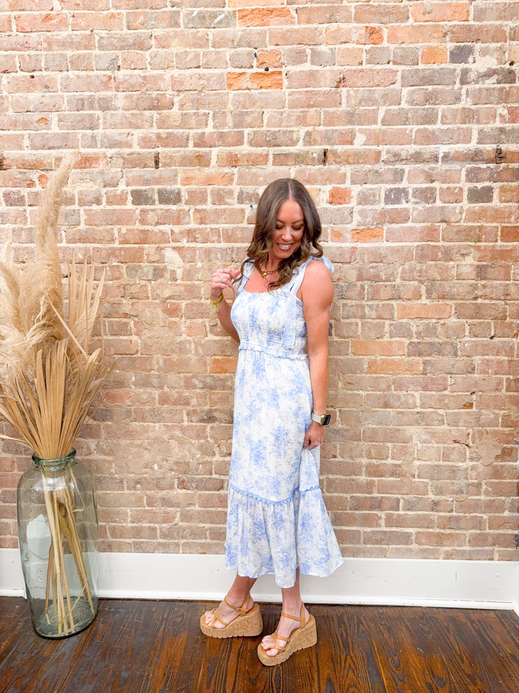 Addy Floral Ruffle Trim Dress-Blue