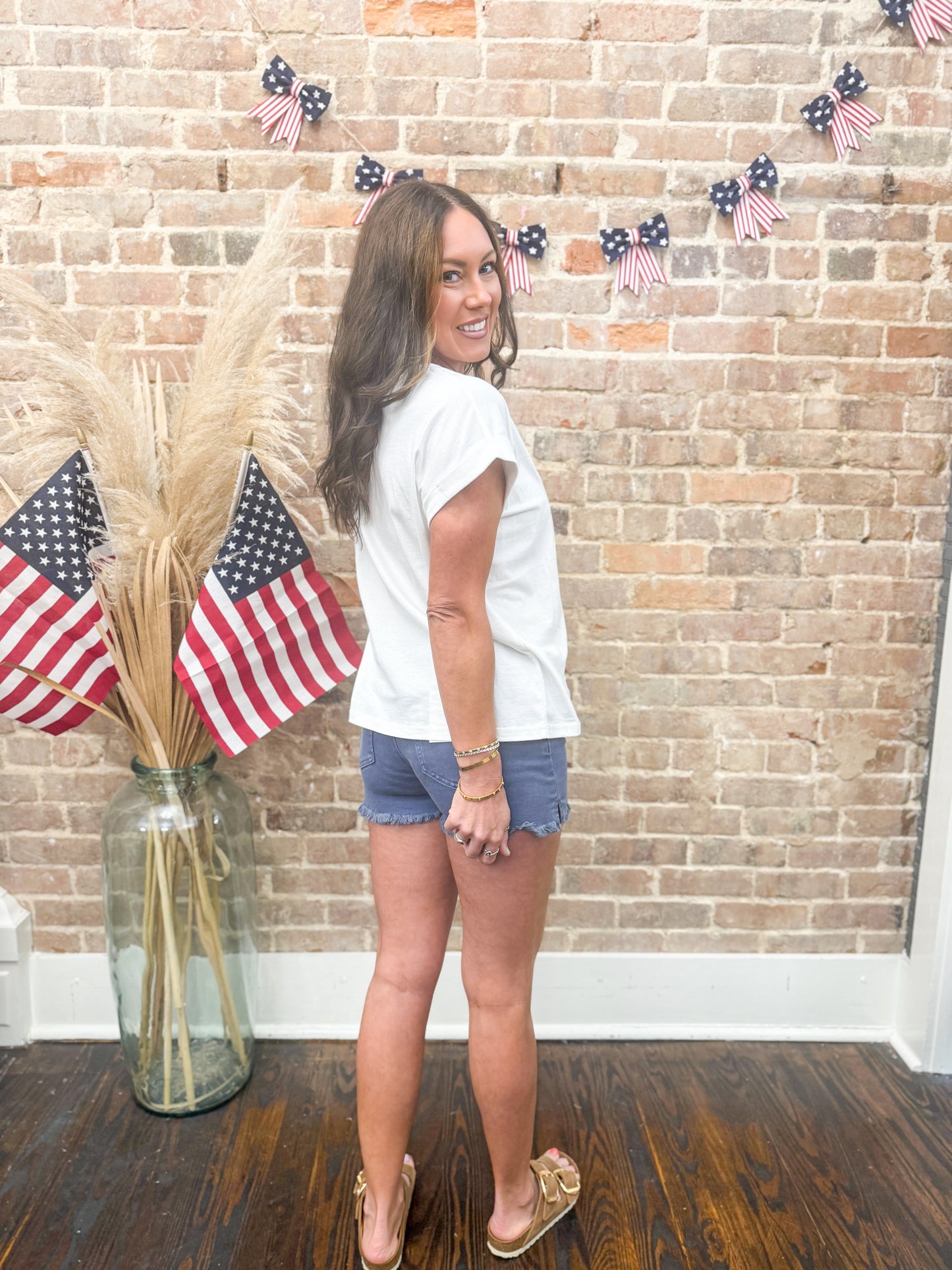 Lady American Flag Tee - White