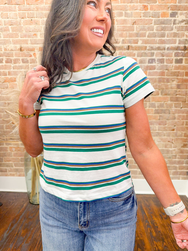 Lynette Striped Knit Top-Blue