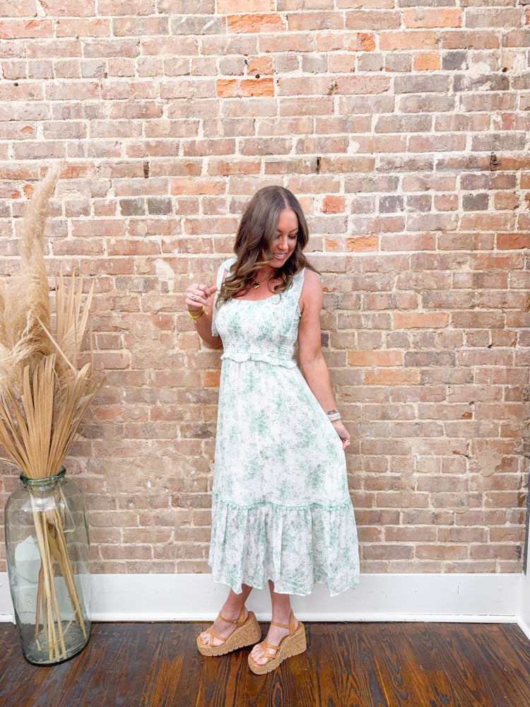 Addy Floral Ruffle Trim Dress-Mint