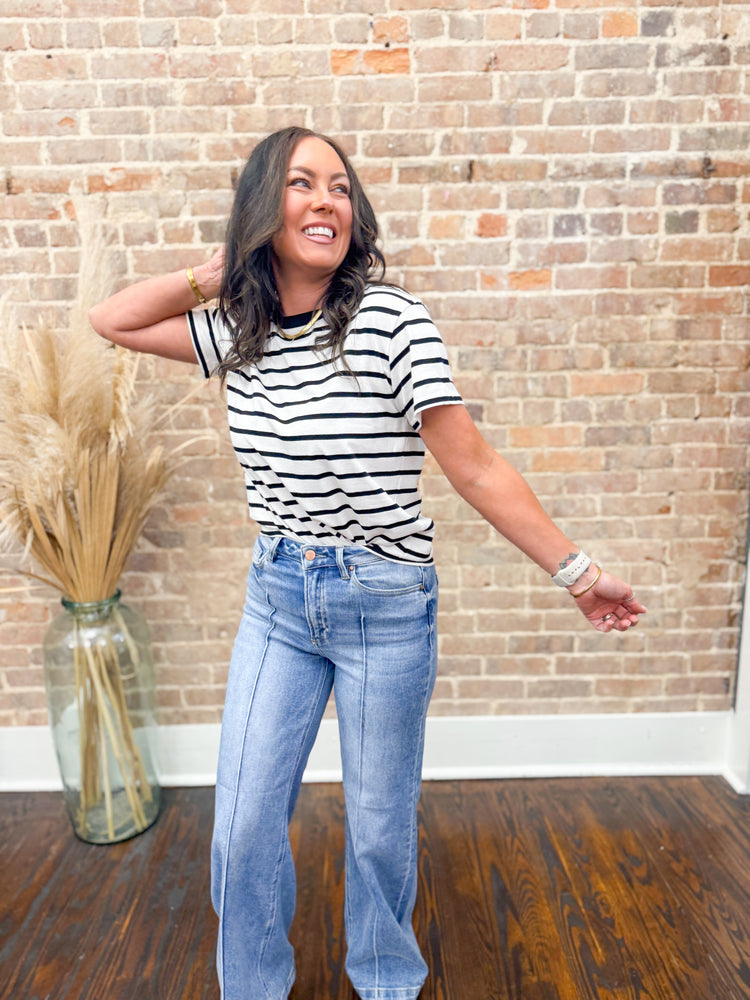 Gabi Oversized Striped Top-Black