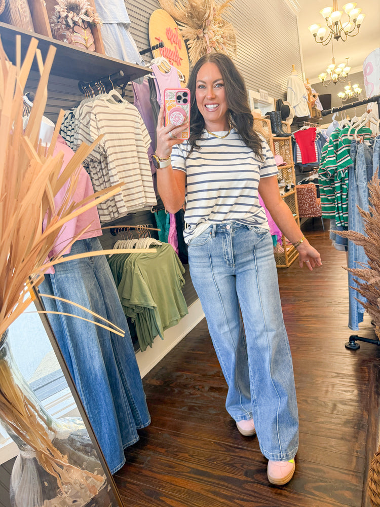 Gabi Oversized Striped Top-Blue