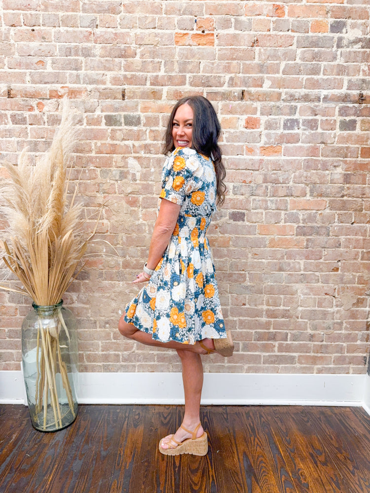 Riley Floral Smocked Dress-Teal