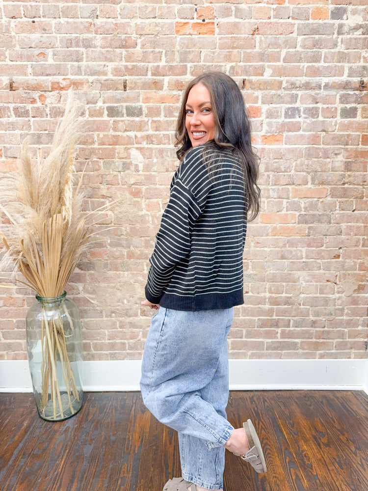 Avalee Striped Cardigan-Black