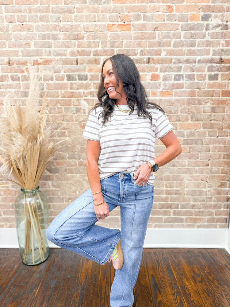 Gabi Oversized Striped Top-Mocha
