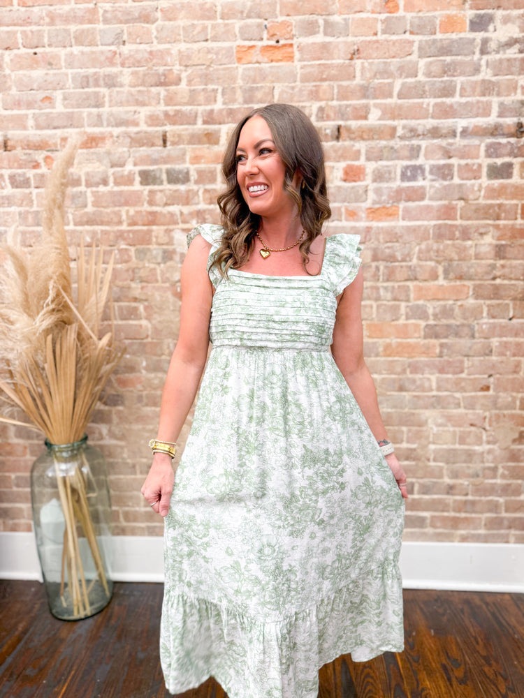 Cheyanne Floral Ruffle Sleeve Dress-Green
