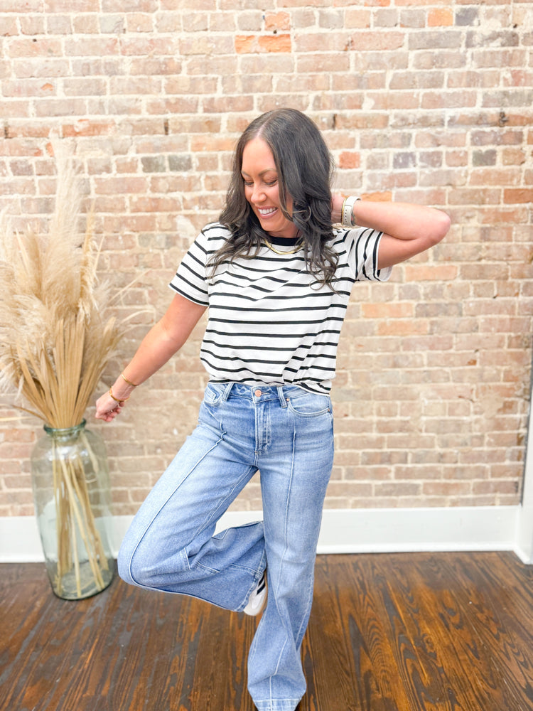 Gabi Oversized Striped Top-Black