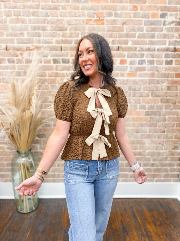 Lynette Bow Detail Top-Brown