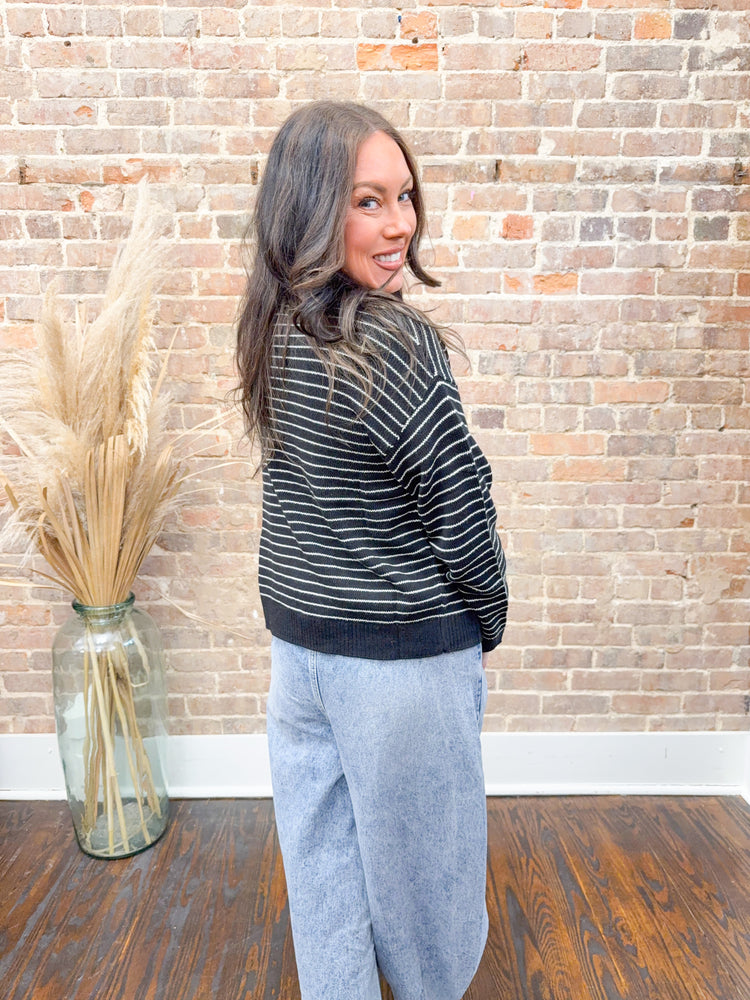 Avalee Striped Cardigan-Black