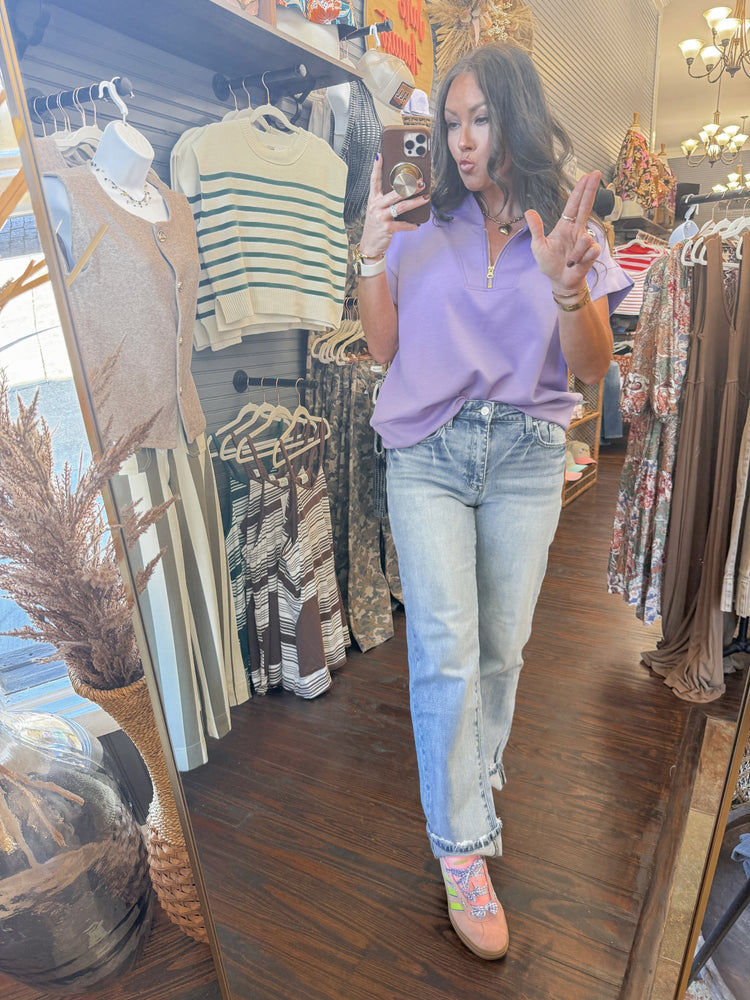 Jennifer Scuba Half Zip Top-Lavender