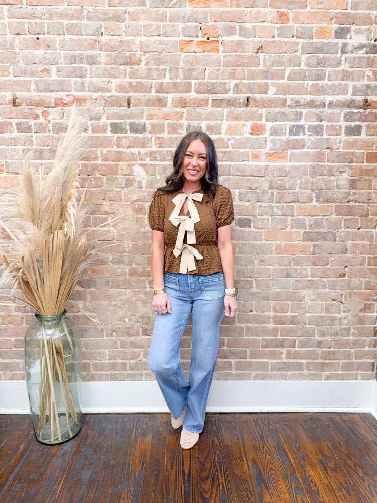 Lynette Bow Detail Top-Brown