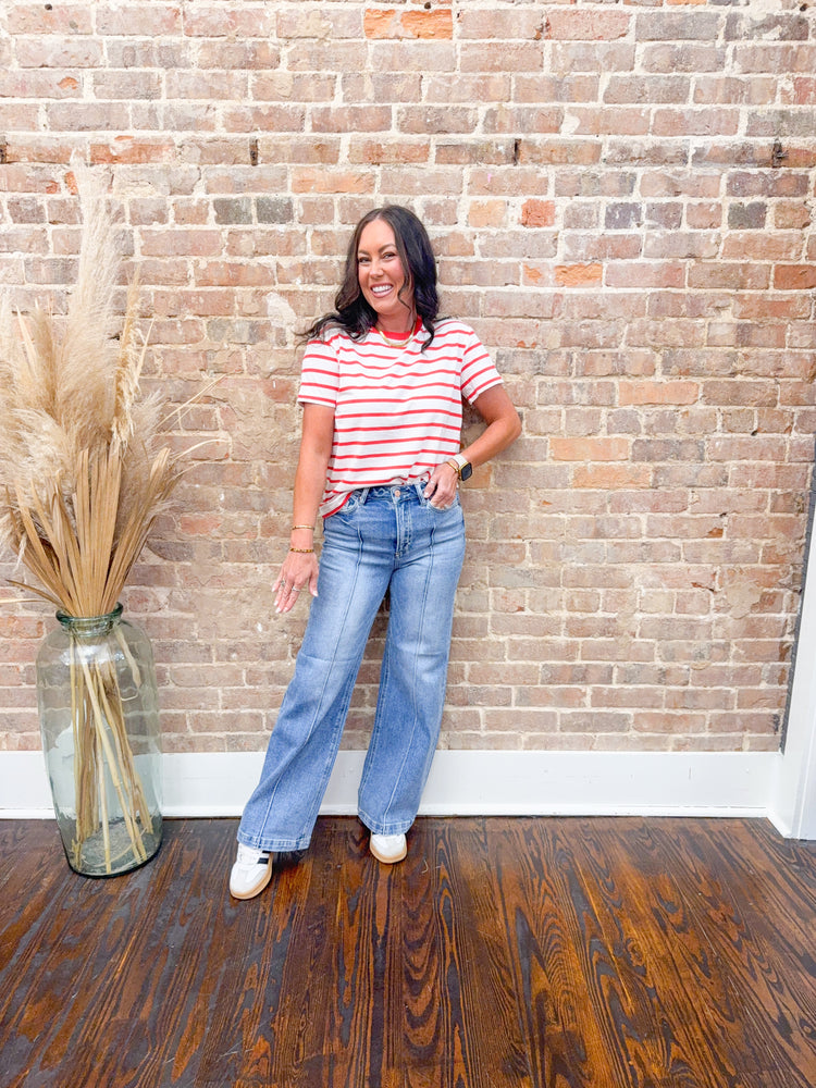 Gabi Oversized Striped Top-Red