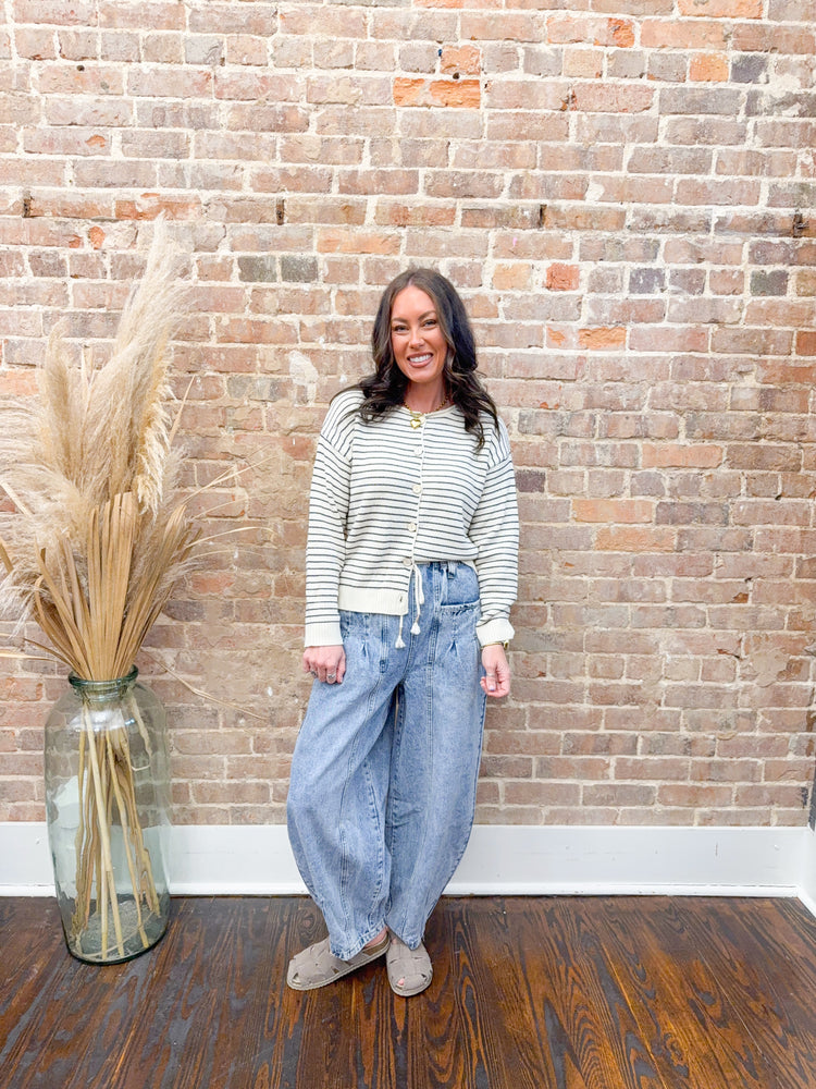 Avalee Striped Cardigan-Cream