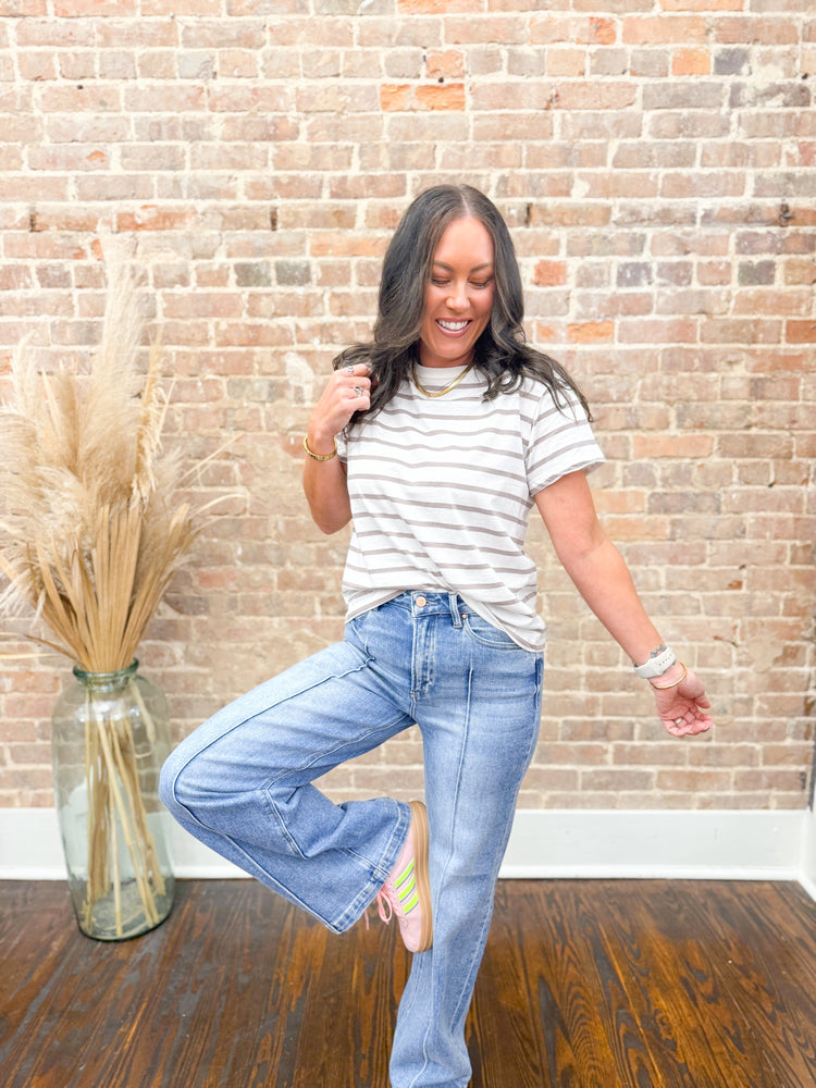 Gabi Oversized Striped Top-Mocha
