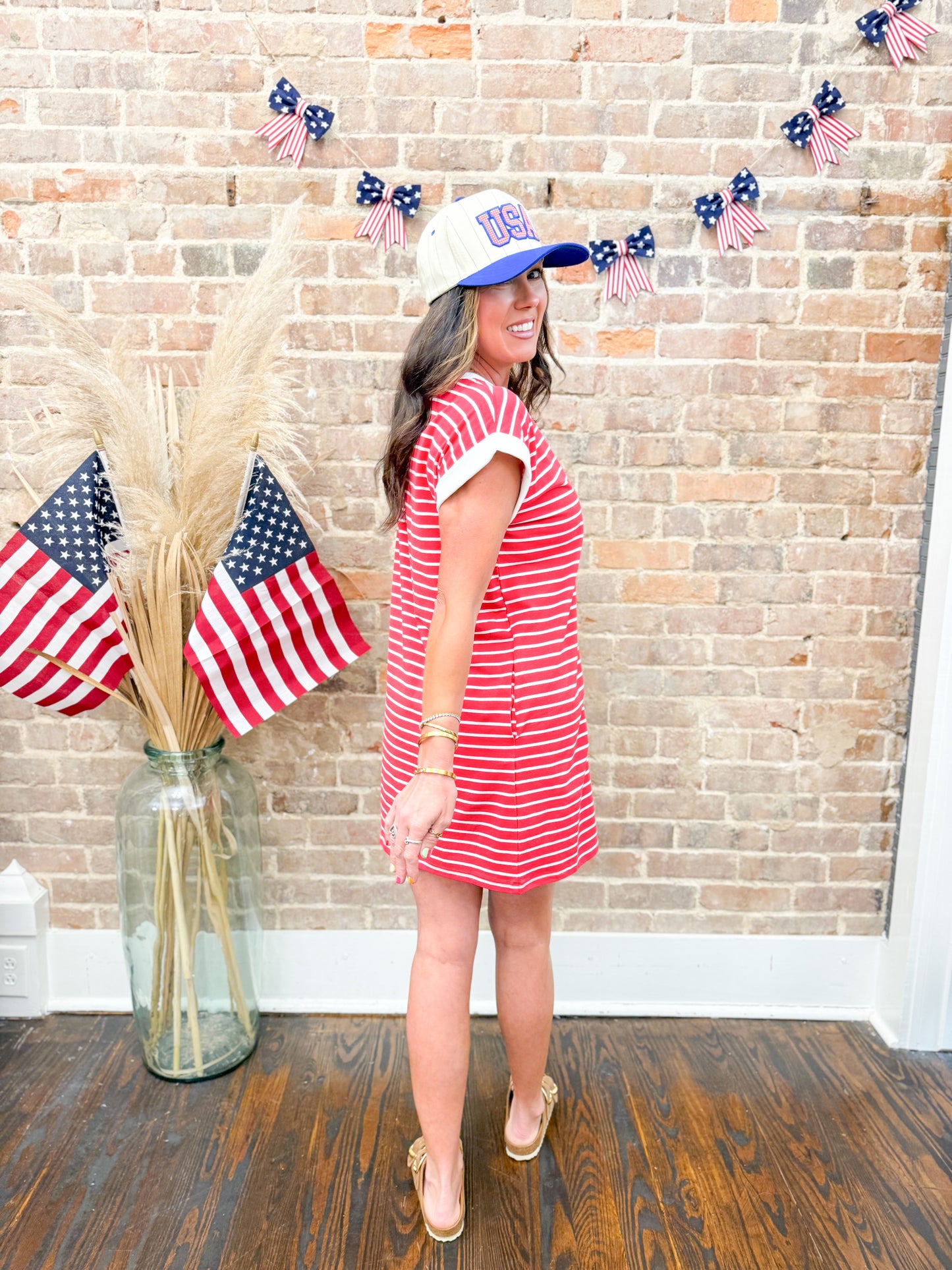 Annie Striped T-shirt Dress - Red