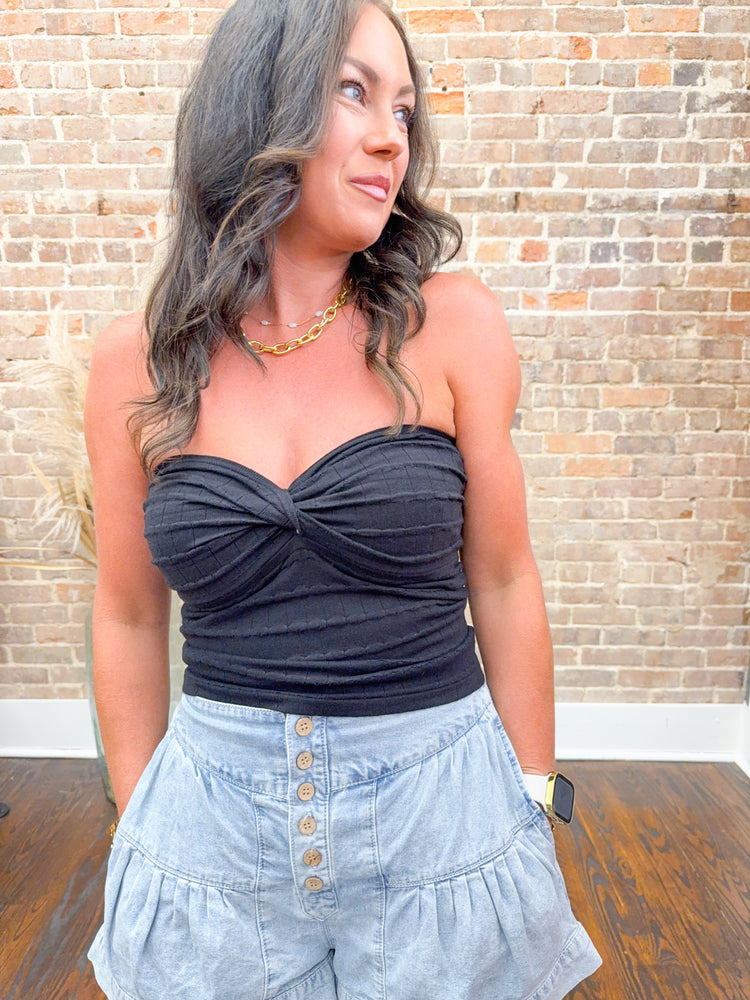 Laura Sweater Tube Top-Black