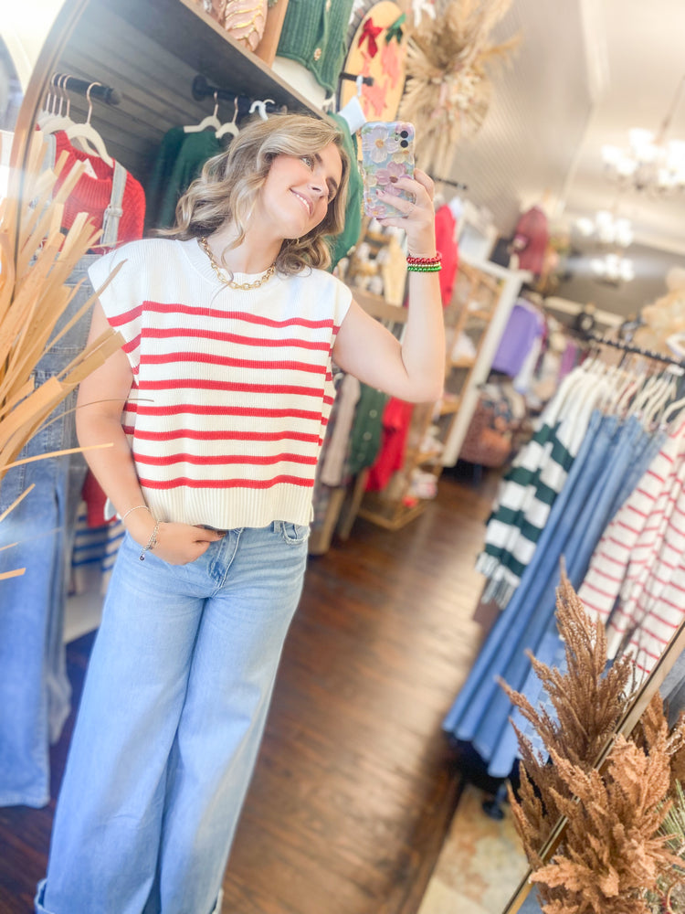Stevie Oversized Striped Sweater Vest-Red