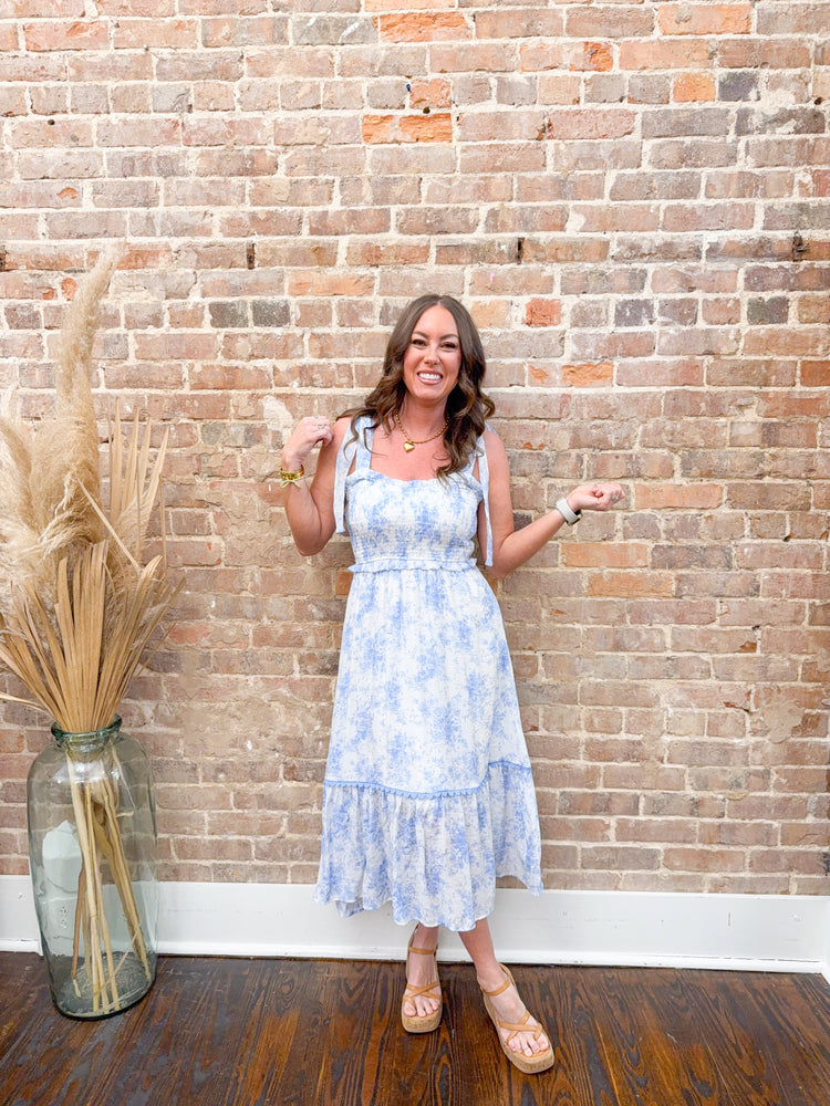 Addy Floral Ruffle Trim Dress-Blue
