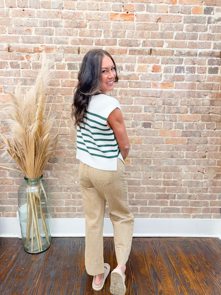 Stevie Oversized Striped Sweater Vest-Green
