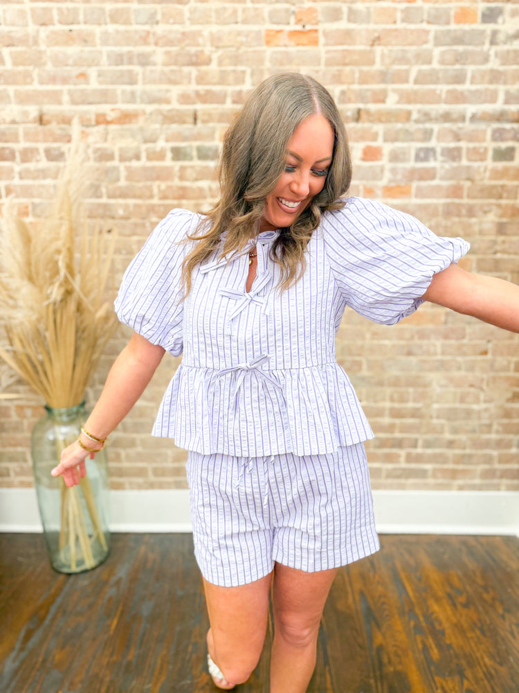 Kimberly Bow Detail Short Set-Lavender