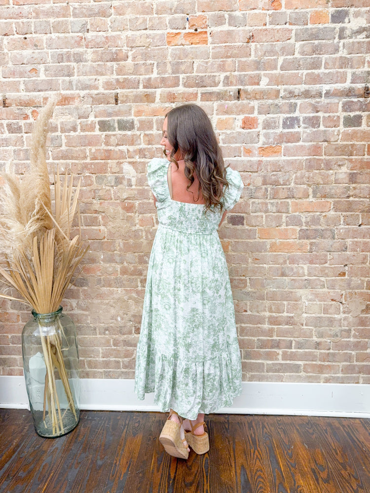 Cheyanne Floral Ruffle Sleeve Dress-Green