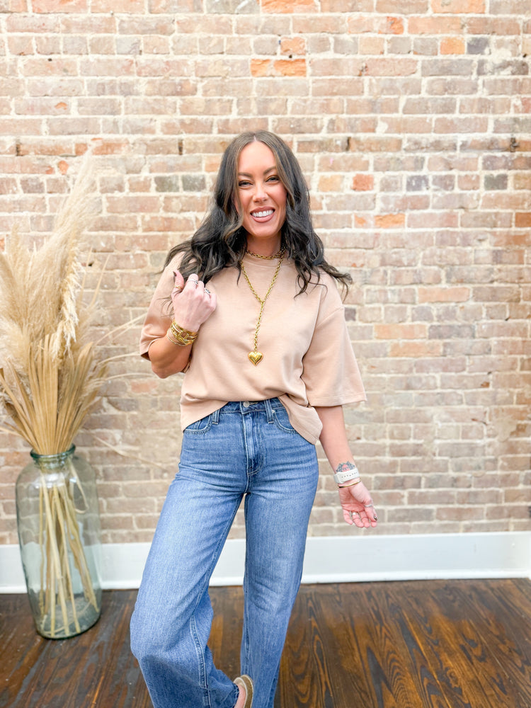 Shelbe Double Knit Top-Taupe
