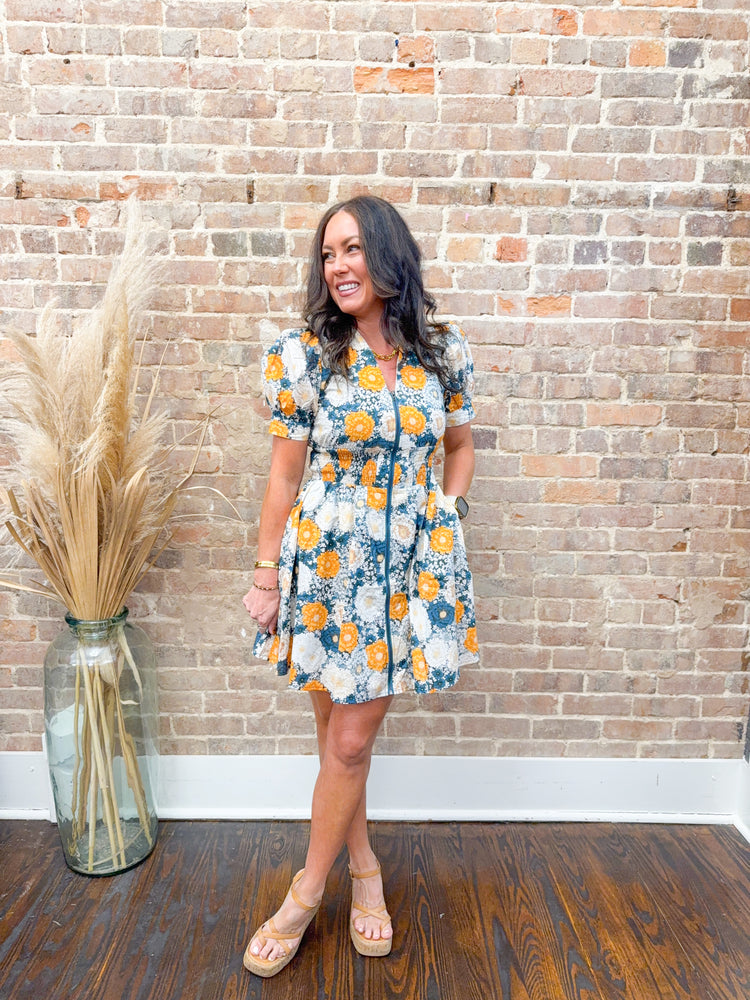 Riley Floral Smocked Dress-Teal