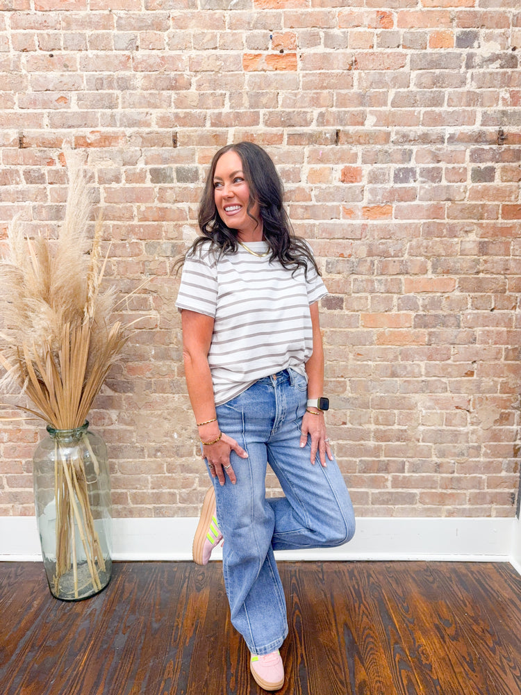 Gabi Oversized Striped Top-Mocha