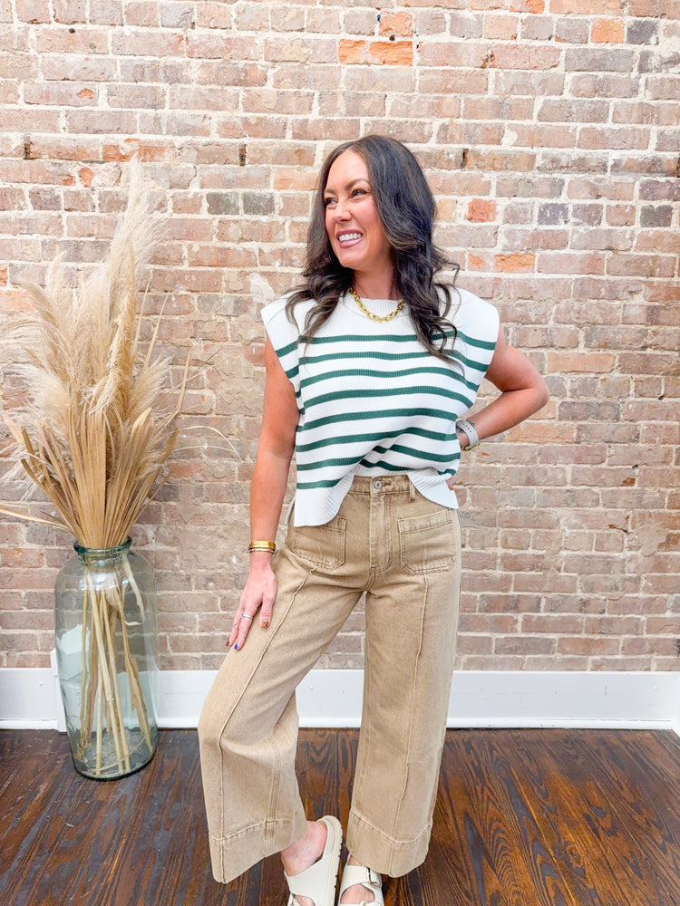 Stevie Oversized Striped Sweater Vest-Green