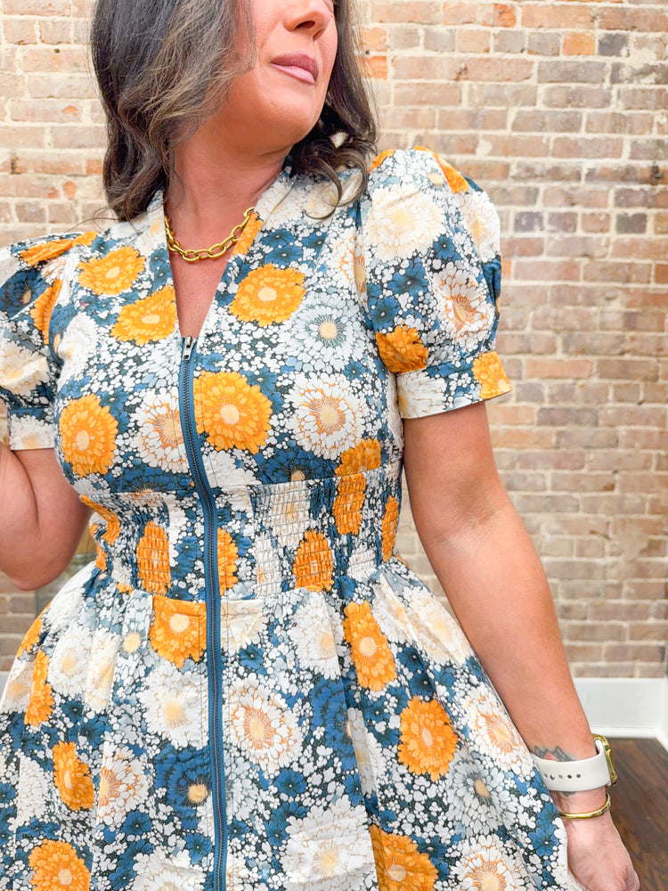 Riley Floral Smocked Dress-Teal