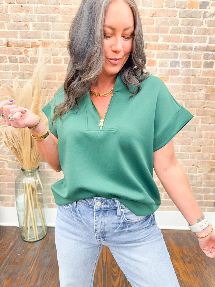 Jennifer Scuba Half Zip Top-Green