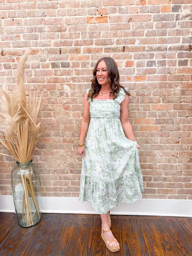 Cheyanne Floral Ruffle Sleeve Dress-Green