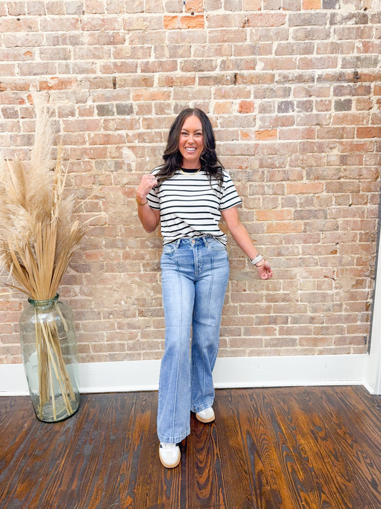 Gabi Oversized Striped Top-Black