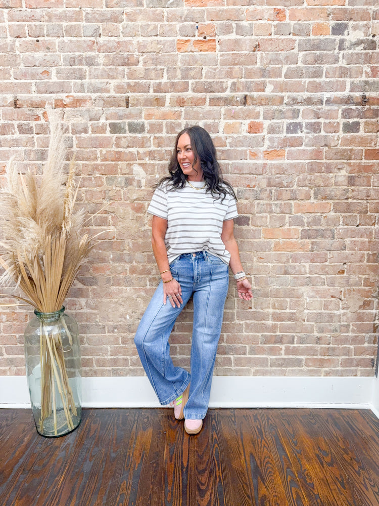 Gabi Oversized Striped Top-Mocha