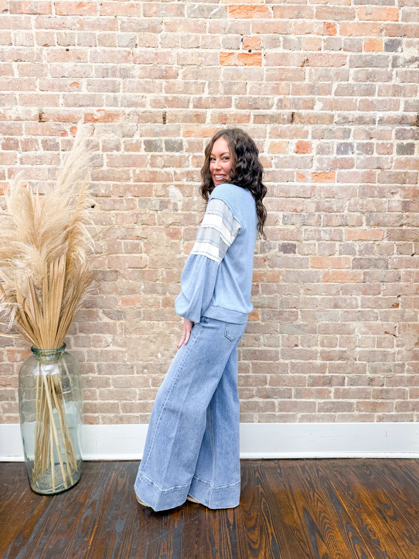 Evelyn Colorblock Top-Blue